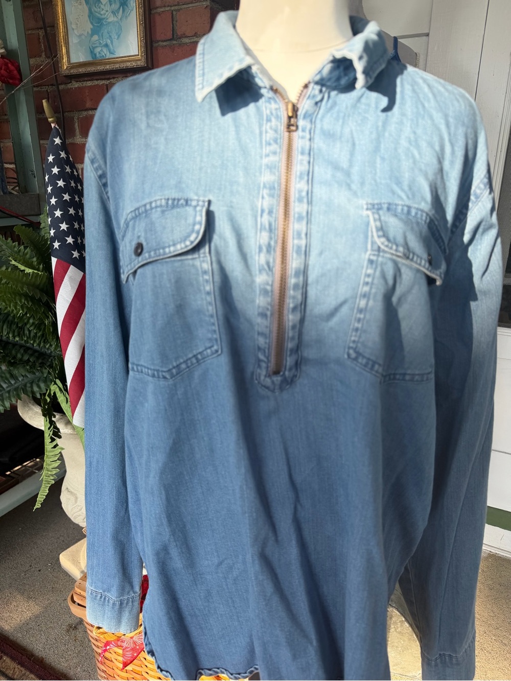 G.H. Bass & Co. CLLight Blue Denim Half Zip Shirt